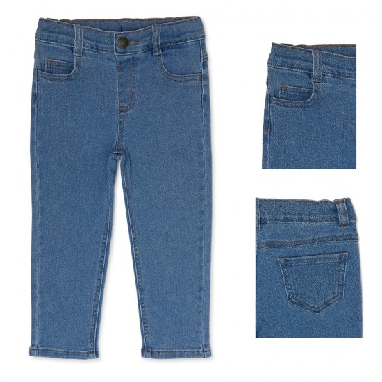 Girls Printed Straight Denim Pants - Medium Wash Denim Girls Printed Straight Denim Pants - Medium Wash Denim