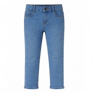 Girls Printed Straight Denim Pants - Medium Wash Denim