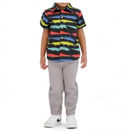 Toddler Boys 2-Piece Jogger Set (Striped Shirt & Twill Pants) - Alligator Design Toddler Boys 2-Piece Jogger Set (Striped Shirt & Twill Pants) - Alligator Design