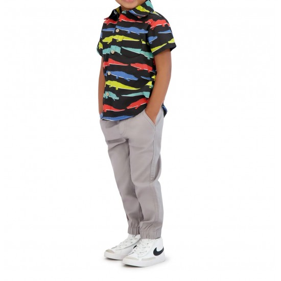 Toddler Boys 2-Piece Jogger Set (Striped Shirt & Twill Pants) - Alligator Design Toddler Boys 2-Piece Jogger Set (Striped Shirt & Twill Pants) - Alligator Design
