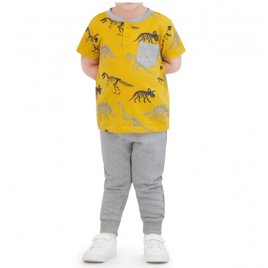 Toddler Boys 2-Piece Jogger Set - Dino Pocket Pullover Design 