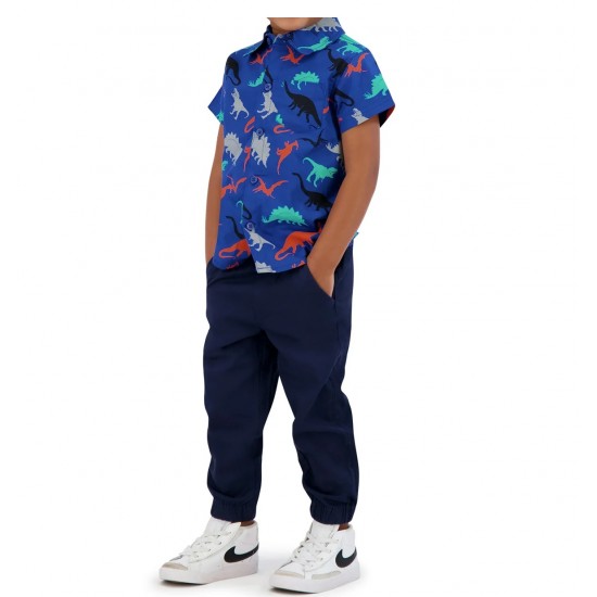 Toddler Boys 2-Piece Jogger Set (Striped Shirt & Twill Pants) - Dino Design 