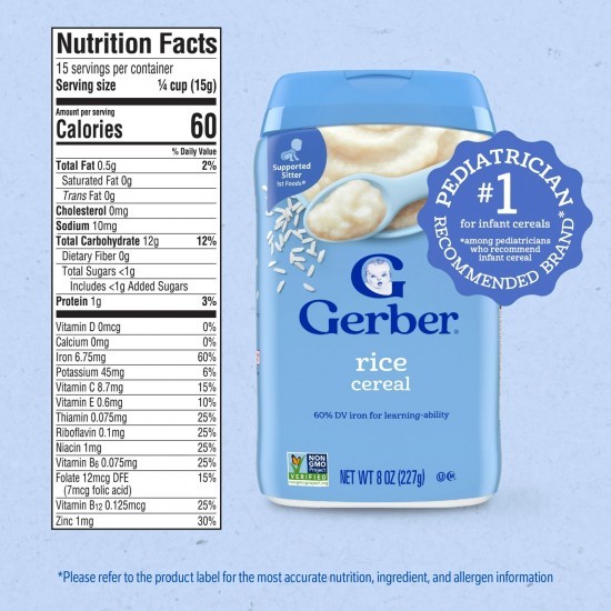 Gerber 1st Foods Rice Baby Cereal – Iron-Rich, Single Grain Infant Cereal