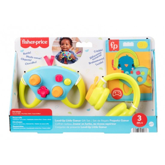 Fisher-Price Level-Up Little Gamer Gift Set – 3-Piece Baby Rattle & Teething Toys