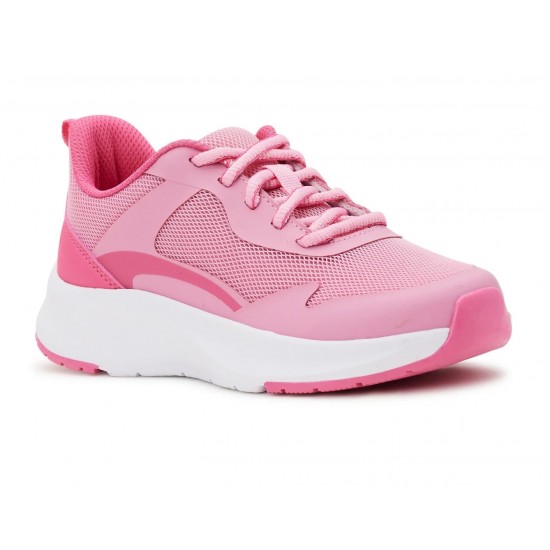  Girls Mesh Jogger Sneakers – Lightweight Lace-Up Running Shoes (Pink)