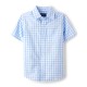 Boys Blue Gingham Button-Up Shirt – Short Sleeve Cotton Poplin Shirt