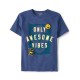 Boys “Only Awesome Vibes” Graphic Tee – Blue Short Sleeve Cotton Blend T-Shirt