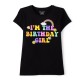 Girls “Birthday Girl” Rainbow Graphic Tee – Black Cotton Short Sleeve T-Shirt
