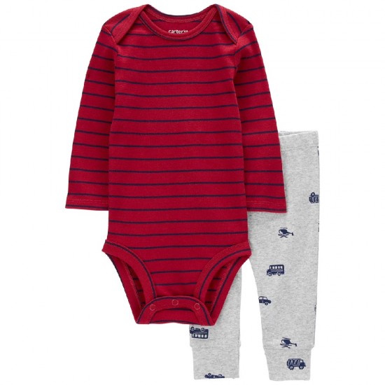 Carter’s Baby Boys 3-Piece Bodysuit & Pants Set – Truck Cars 
