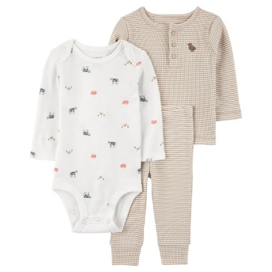 Carter’s Baby Boys 3-Piece Bodysuit & Pants Set – Farm Animals 