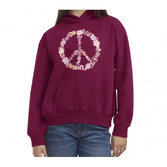 Levi’s Girls Varsity Pullover Hoodie – Soft Fleece Casual Sweatshirt - Burgundy