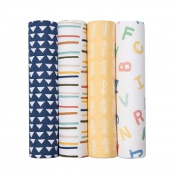 Cloud Island 4-Pack Flannel Baby Blankets Soft Cotton Receiving Blankets (30” x 30”) - Animal Art Floral Design