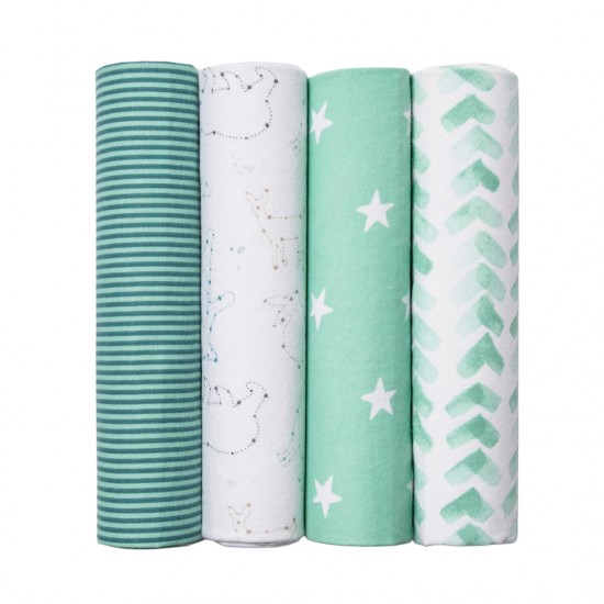 Cloud Island 4-Pack Flannel Baby Blankets Soft Cotton Receiving Blankets (30” x 30”) - Starry Slumber Outer Space