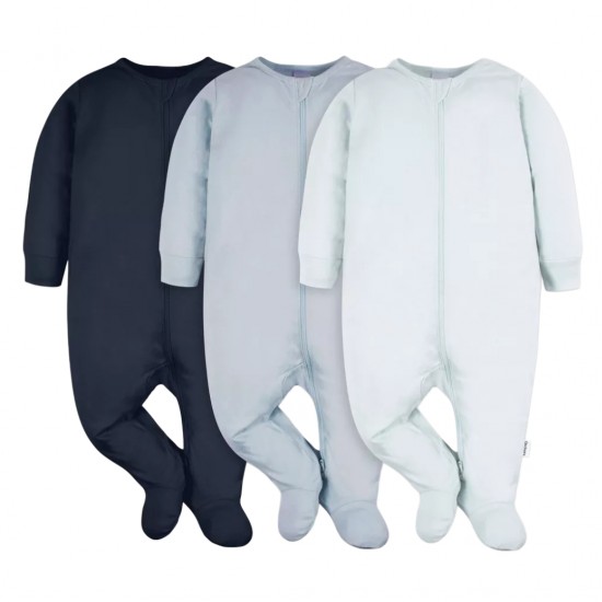 Gerber Baby 3-Pack Tonal Sleep ‘N Play Cotton Footed Pajamas with Zipper - Blue