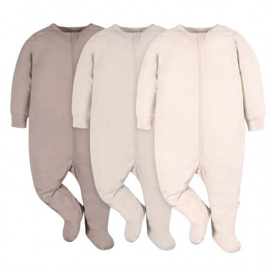 Gerber Baby 3-Pack Tonal Sleep ‘N Play Cotton Footed Pajamas with Zipper - Neutral