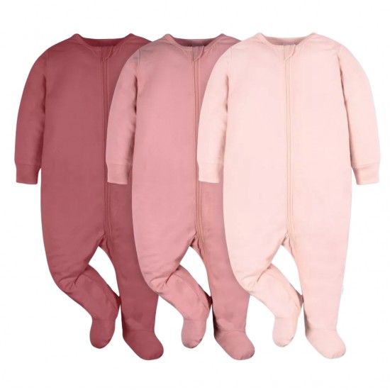 Gerber Baby 3-Pack Tonal Sleep ‘N Play Cotton Footed Pajamas with Zipper - Pink 