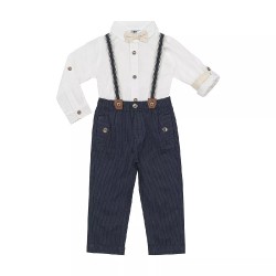 Little Lad Baby Boy 4-Piece Short Sleeve Suspender Set – Shirt Pants Suspenders & Bowtie Formal Wear Set