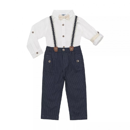 Little Lad Baby Boy 4-Piece Short Sleeve Suspender Set – Shirt Pants Suspenders & Bowtie Formal Wear Set
