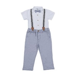 Little Lad Baby Boy 4-Piece Short Sleeve Suspender Set – Shirt Pants Suspenders & Bowtie Outfit