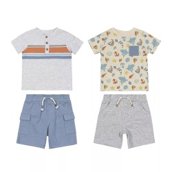 Little Lad Baby Boy 4-Piece Short Sleeve Tees and Shorts Set – 2 Shirts & 2 Shorts Outfit Set