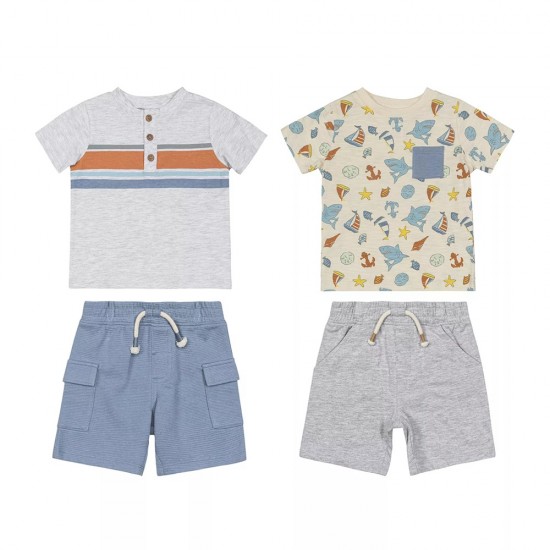 Little Lad Baby Boy 4-Piece Short Sleeve Tees and Shorts Set – 2 Shirts & 2 Shorts Outfit Set
