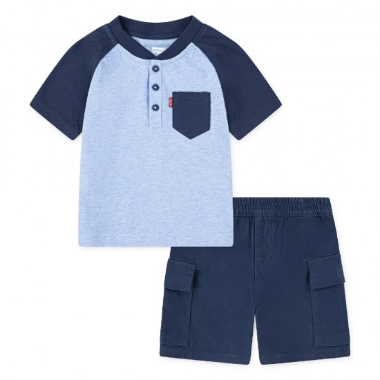 Levi’s Boys Raglan Henley Tee & Cargo Shorts Set (2-Piece Outfit)