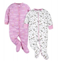 Gerber Onesies Baby Girl Sleep ‘N Play 2-Pack (100% Cotton Zip Front)