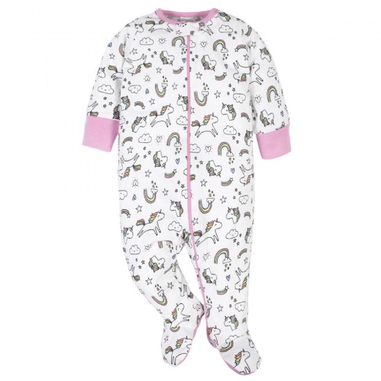 Gerber Onesies Baby Girl Sleep ‘N Play 2-Pack (100% Cotton Zip Front)