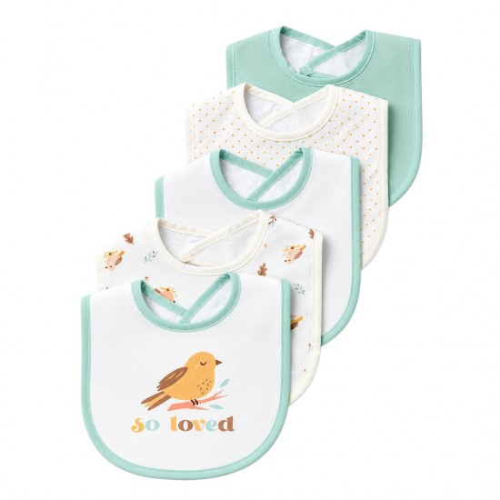 René Rofé So Loved Baby 5-Pack Bib Set – Soft Baby Feeding Bibs (One Size)