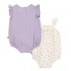 Wonderluxe Baby Girls 2-Pack Flutter Sleeve Bubble Rompers – Floral & Solid Outfit Set