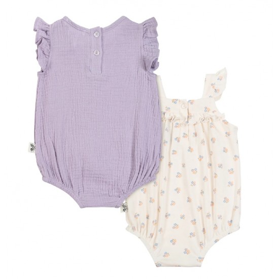 Wonderluxe Baby Girls 2-Pack Flutter Sleeve Bubble Rompers – Floral & Solid Outfit Set Wonderluxe Baby Girls 2-Pack Flutter Sleeve Bubble Rompers – Floral & Solid Outfit Set