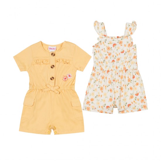 Little Lass Infant Girls 2-Pack Romper Set – Floral & Solid Ruffle Outfit