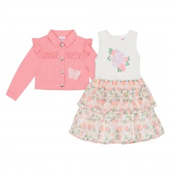 Little Lass Toddler Girls 2-Piece Dress & Jacket Set – Tank Dress with Butterfly Jacket - Peach Pink