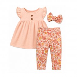 René Rofé Baby Girls 3-Piece Outfit Set – Top, Leggings & Headband (100% Cotton)