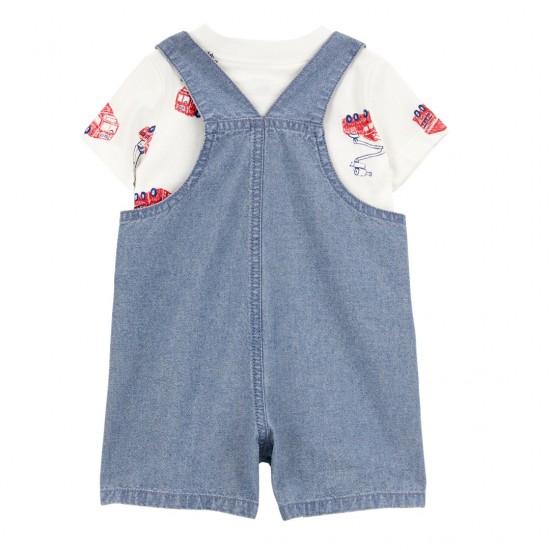 Carter’s Baby Boy 2-Piece Fire Truck Tee & Shortall Set – Grey