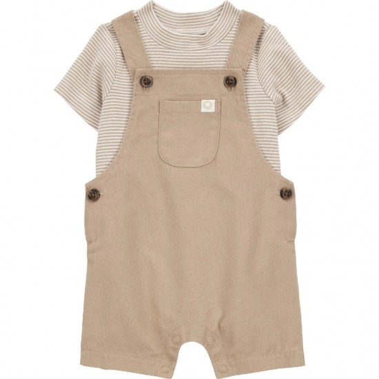 Carter’s Child of Mine Baby Boy 2-Piece Shortall Set – Brown Overalls & T-Shirt