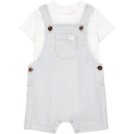 Carter’s Child of Mine Baby Boy 2-Piece Shortall Set – Stripe Overalls & T-Shirt