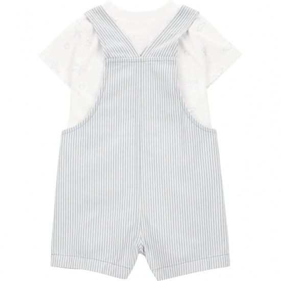 Carter’s Child of Mine Baby Boy 2-Piece Shortall Set – Stripe Overalls & T-Shirt