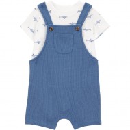 Carter’s Child of Mine Baby Boy 2-Piece Shark Print Shortall Set – Thermal Overalls & T-Shirt