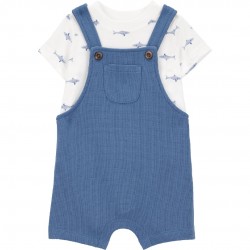 Carter’s Child of Mine Baby Boy 2-Piece Shark Print Shortall Set – Thermal Overalls & T-Shirt