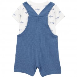 Carter’s Child of Mine Baby Boy 2-Piece Shark Print Shortall Set – Thermal Overalls & T-Shirt