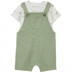 Carter’s Child of Mine Baby Boy 2-Piece Dinosaur Print Shortall Set – Thermal Overalls & T-Shirt