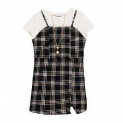 Rare Editions Big Girls Plaid 2-Piece Layered Dress Set – Black & White