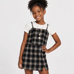 Rare Editions Big Girls Plaid 2-Piece Layered Dress Set – Black & White