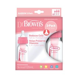 Dr. Brown's Natural Flow Anti-Colic Baby Bottles -Pink - 4oz - 3-Pack