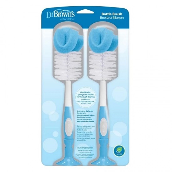 Dr. Brown’s Natural Flow® Baby Bottle Brush – Dual-Action Bottle & Nipple Cleaner - 2 Pack 