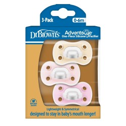 Dr. Brown’s Advantage™ One-Piece Silicone Pacifier 0–6 Months – BPA-Free Soother (3 Pack)