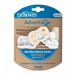 Dr. Brown’s Advantage™ One-Piece Silicone Pacifier 0–6 Months (3 Pack)