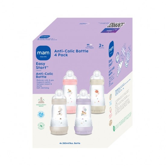 MAM Easy Start™ Self-Sterilizing Anti-Colic Baby Bottle Girl Multi – 260 ml x 4 Bottles 