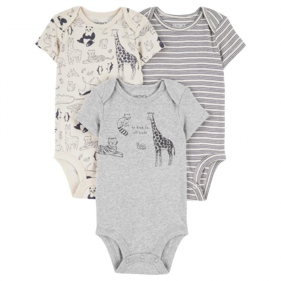 Carter’s Child of Mine Baby Boys Short-Sleeve Bodysuits Safari Striped– 3 Pack